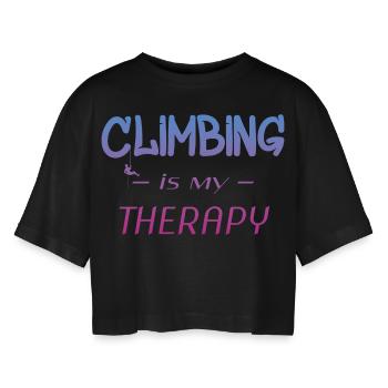 Climbing is my therapy - Kletterer - klettern - Frauen Oversized Cropped T-Shirt - Schwarz - Vorne - AI Model Female 172 light (172cm)