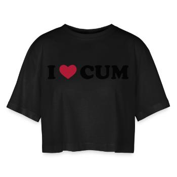 I Love Cum - Women’s Oversized Cropped T-Shirt - black - Front - AI Model Female 172 light (172cm)