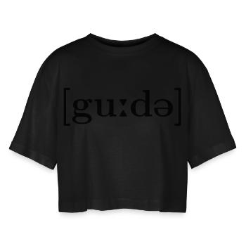 Gude! - Frauen Oversized Cropped T-Shirt - Schwarz - Vorne - AI Model Female 172 light (172cm)
