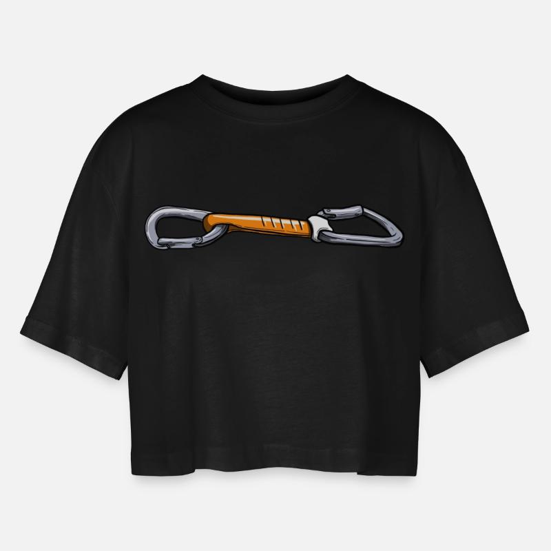 Expressschlinge - climbing quickdraw - Frauen Oversized Cropped T-Shirt - Schwarz