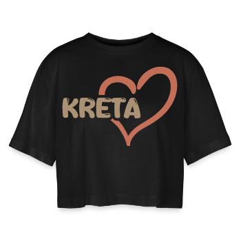 Kreta - Frauen Oversized Cropped T-Shirt - Schwarz - Vorne - AI Model Female 172 light (172cm)