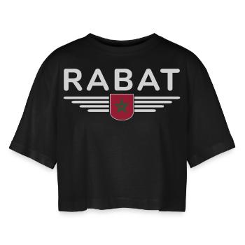 Marokko Rabat Fan Outfit Design T Shirt - Frauen Oversized Cropped T-Shirt - Schwarz - Vorne - AI Model Female 172 light (172cm)