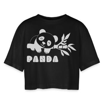Panda Cute China Bär Tier Spruch Geschenkidee - Frauen Oversized Cropped T-Shirt - Schwarz - Vorne - AI Model Female 172 light (172cm)
