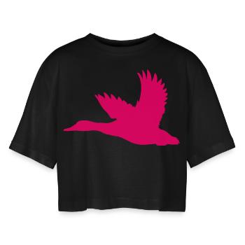 Ente – Perfekt für Jäger und Naturfreunde - Frauen Oversized Cropped T-Shirt - Schwarz - Vorne - AI Model Female 172 light (172cm)