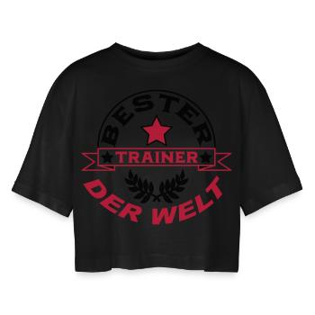 Bester trainer der welt - Frauen Oversized Cropped T-Shirt - Schwarz - Vorne - AI Model Female 172 light (172cm)