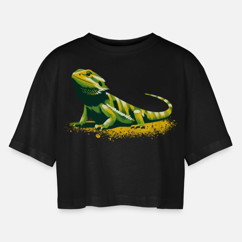 Bearded dragon - Women’s Oversized Cropped T-Shirt - black