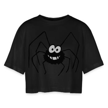 Die Spinne - Frauen Oversized Cropped T-Shirt - Schwarz - Vorne - AI Model Female 172 light (172cm)