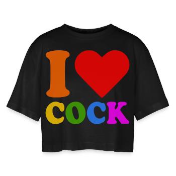 I love cock - Women’s Oversized Cropped T-Shirt - black - Front - AI Model Female 172 light (172cm)