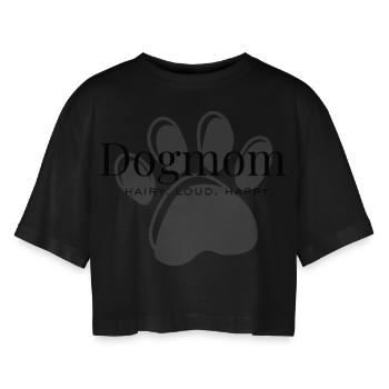 Hundemama – Haarig. Laut. Glücklich. - Frauen Oversized Cropped T-Shirt - Schwarz - Vorne - AI Model Female 172 light (172cm)
