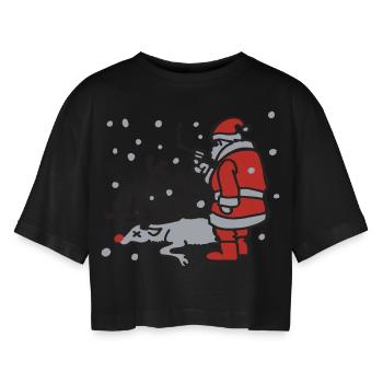 Gnadenschuss für Rudolph - Frauen Oversized Cropped T-Shirt - Schwarz - Vorne - AI Model Female 172 light (172cm)