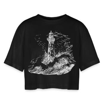 Phare avec balise dans une mer orageuse - T-shirt court oversize Femme - noir - Devant - AI Model Female 172 light (172cm)