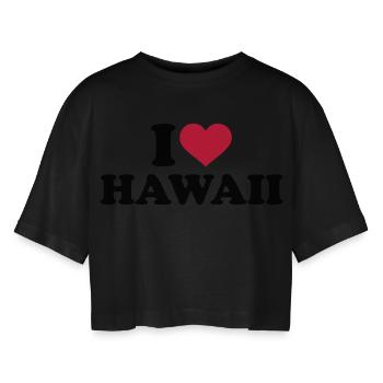 Hawaii - Frauen Oversized Cropped T-Shirt - Schwarz - Vorne - AI Model Female 172 light (172cm)