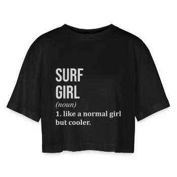 Surfing - Women’s Oversized Cropped T-Shirt - black - Front - AI Model Female 172 light (172cm)