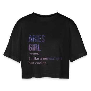 Widder - Frauen Oversized Cropped T-Shirt - Schwarz - Vorne - AI Model Female 172 light (172cm)