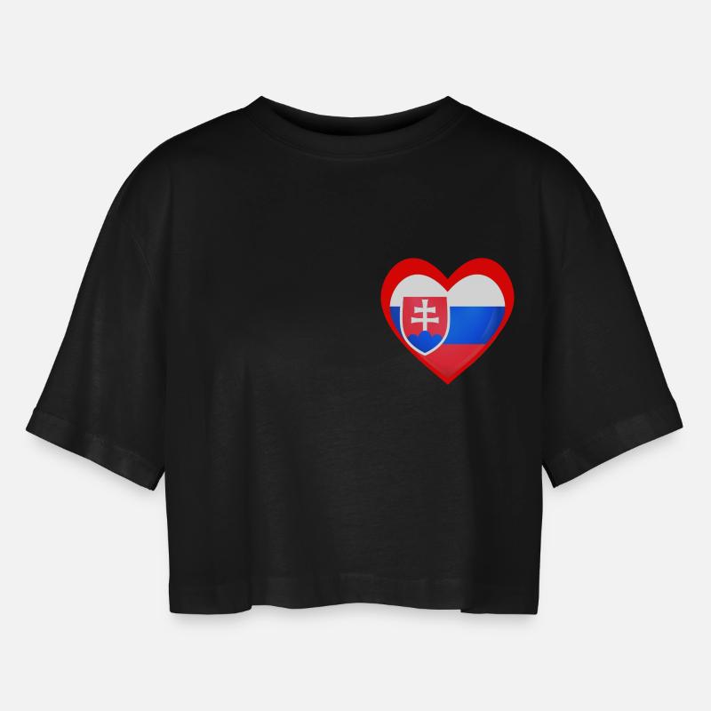 Červené Srdce Slovensko - Frauen Oversized Cropped T-Shirt - Schwarz