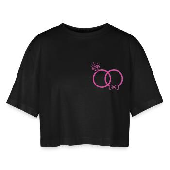 Eheringe pink - Frauen Oversized Cropped T-Shirt - Schwarz - Vorne - AI Model Female 172 light (172cm)