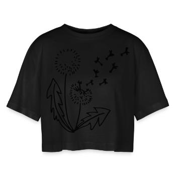 Pusteblume Löwenzahn Strichzeichnung - Frauen Oversized Cropped T-Shirt - Schwarz - Vorne - AI Model Female 172 light (172cm)