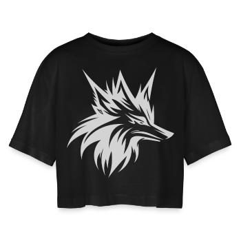 Wild Wolf Head Tattoo Style Portrait - Women’s Oversized Cropped T-Shirt - black - Front - AI Model Female 172 light (172cm)