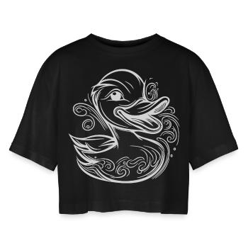 Canard nageur mignon avec un sourire drôle - T-shirt court oversize Femme - noir - Devant - AI Model Female 172 light (172cm)