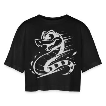 Rasante Kinder Schlange lustige Schlangen Skizze - Frauen Oversized Cropped T-Shirt - Schwarz - Vorne - AI Model Female 172 light (172cm)