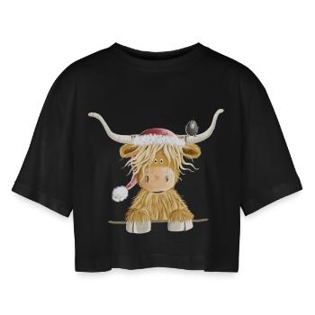 Cadeau de Noël du bétail écossais des Highlands - T-shirt court oversize Femme - noir - Devant - AI Model Female 172 light (172cm)