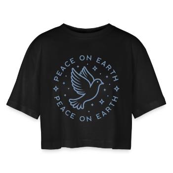 Peace on earth dove blue aesthetic - Women’s Oversized Cropped T-Shirt - black - Front - AI Model Female 172 light (172cm)