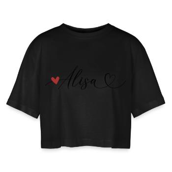 Alisa Name Vorname Kalligrafieherz - Frauen Oversized Cropped T-Shirt - Schwarz - Vorne - AI Model Female 172 light (172cm)