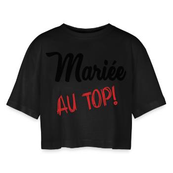ZUKÜNFTIGE BRAUT - Frauen Oversized Cropped T-Shirt - Schwarz - Vorne - AI Model Female 172 light (172cm)