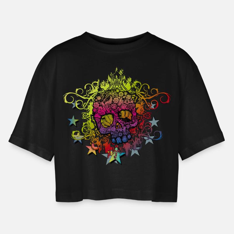 Color Skull - Women’s Oversized Cropped T-Shirt - black