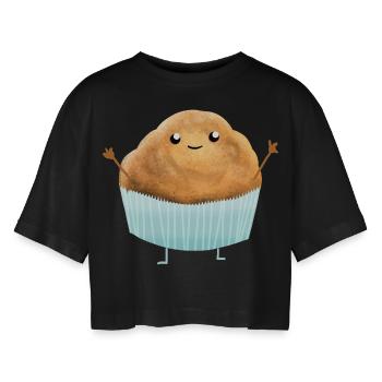 Muffin - Frauen Oversized Cropped T-Shirt - Schwarz - Vorne - AI Model Female 172 light (172cm)