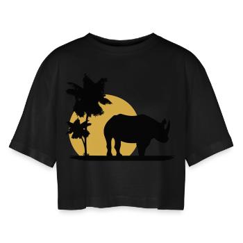 Nashorn - Afrika - Rhino - Africa - Frauen Oversized Cropped T-Shirt - Schwarz - Vorne - AI Model Female 172 light (172cm)