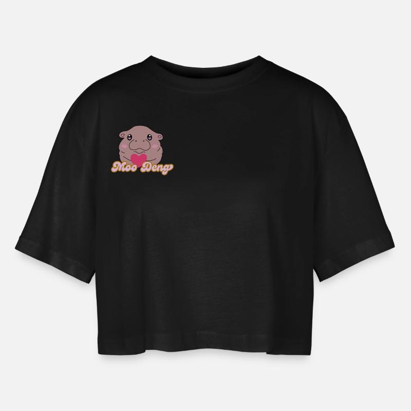 Moo Deng - Women’s Oversized Cropped T-Shirt - black