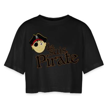 Je suis un pirate - Frauen Oversized Cropped T-Shirt - Schwarz - Vorne - AI Model Female 172 light (172cm)