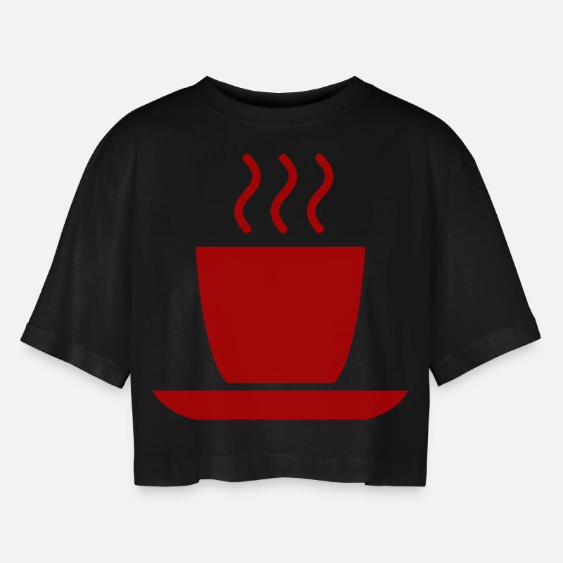 coffee cup beans cafe mug pot kaffee bohnen191 - Frauen Oversized Cropped T-Shirt - Schwarz