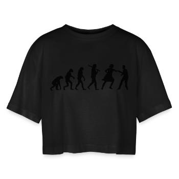 Lindy Hop Evolution - Frauen Oversized Cropped T-Shirt - Schwarz - Vorne - AI Model Female 172 light (172cm)