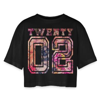 Twenty 2002 - Women’s Oversized Cropped T-Shirt - black - Front - AI Model Female 172 light (172cm)