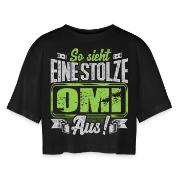 Omi - stolz - Frauen Oversized Cropped T-Shirt - Schwarz - Vorne - AI Model Female 172 light (172cm)