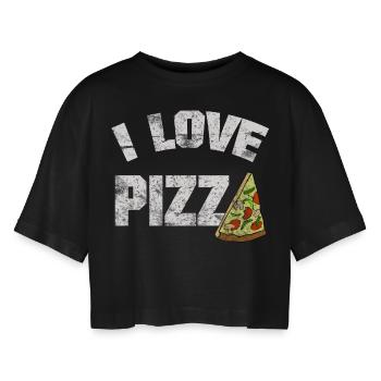PIZZA I LOVE PIZZA SHIRT - Frauen Oversized Cropped T-Shirt - Schwarz - Vorne - AI Model Female 172 light (172cm)