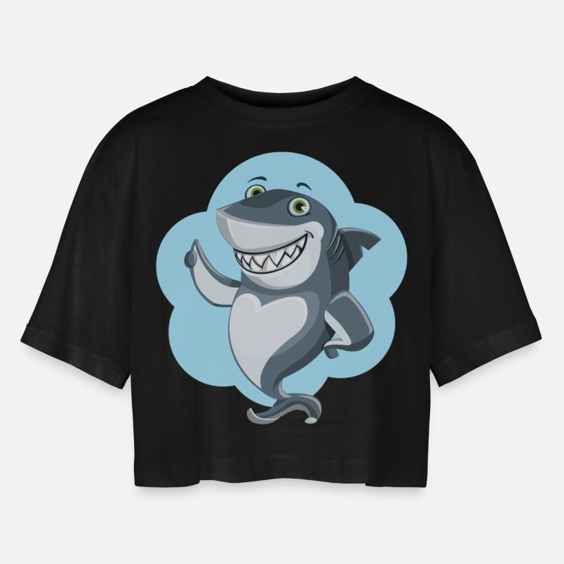 Shark - Frauen Oversized Cropped T-Shirt - Schwarz