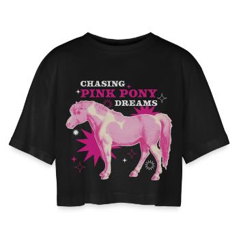 Pink Pony Dreams – Manège magique - T-shirt court oversize Femme - noir - Devant - AI Model Female 172 light (172cm)