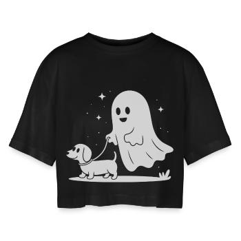 Ghost Dog Night Friend - Women’s Oversized Cropped T-Shirt - black - Front - AI Model Female 172 light (172cm)