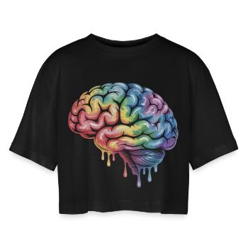 Conception d’impression en dégradé de cerveau arc-en-ciel - T-shirt court oversize Femme - noir - Devant - AI Model Female 172 light (172cm)