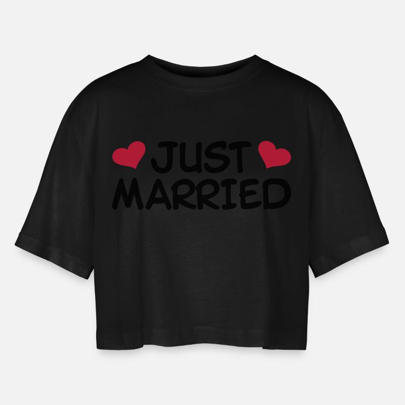 Just Married Hochzeit - Frauen Oversized Cropped T-Shirt - Schwarz