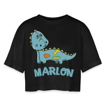 Dinosaur funny child Marlon gift birthday - Women’s Oversized Cropped T-Shirt - black - Front - AI Model Female 172 light (172cm)