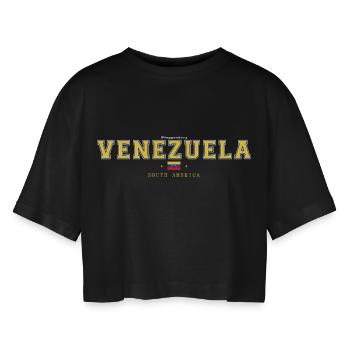 Venezuela - Women’s Oversized Cropped T-Shirt - black - Front - AI Model Female 172 light (172cm)