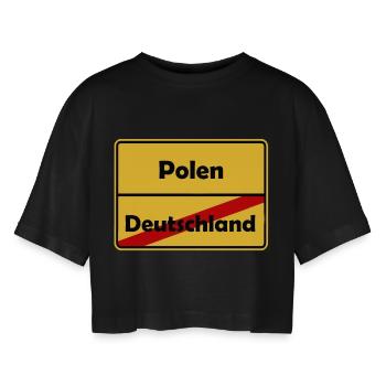 Polen! Auswandern/Reisen nach Polen! - Frauen Oversized Cropped T-Shirt - Schwarz - Vorne - AI Model Female 172 light (172cm)