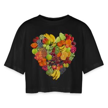 banane banana obst veggie gemuese fruits88 - Frauen Oversized Cropped T-Shirt - Schwarz - Vorne - AI Model Female 172 light (172cm)
