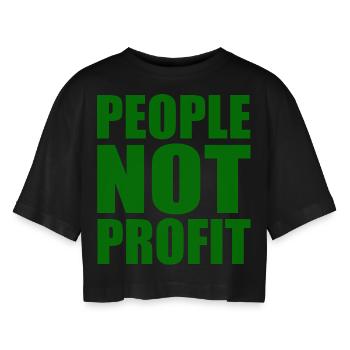 People not profit - Frauen Oversized Cropped T-Shirt - Schwarz - Vorne - AI Model Female 172 light (172cm)