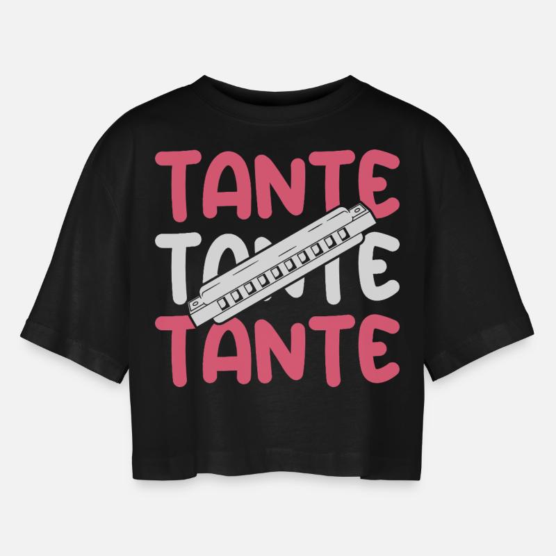Harmonica Aunt Harmonica - Women’s Oversized Cropped T-Shirt - black