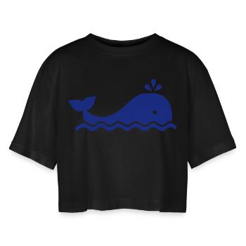 Wal - Frauen Oversized Cropped T-Shirt - Schwarz - Vorne - AI Model Female 172 light (172cm)
